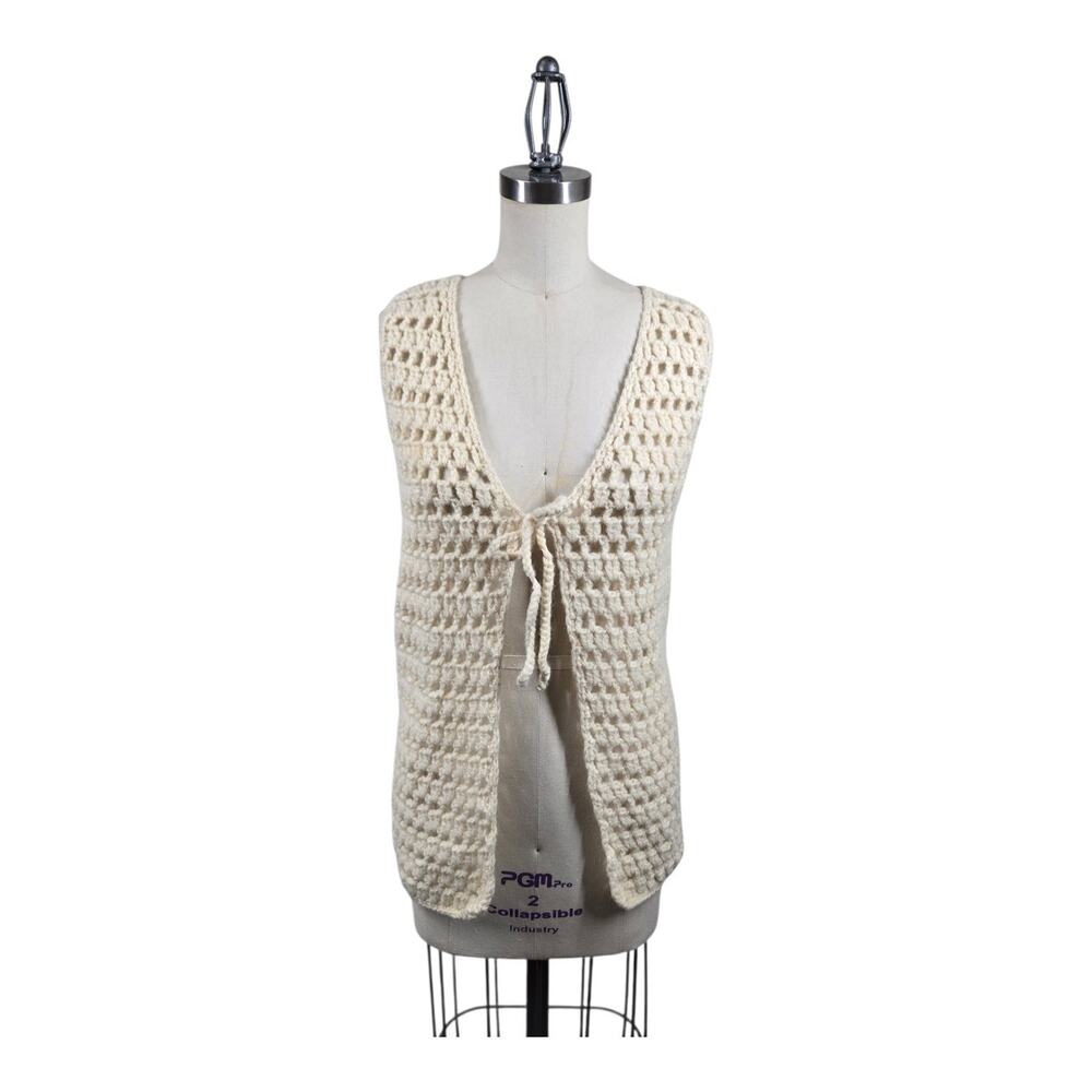 Vintage Bellariva Crochet Vest M Cream 100% Wool Italy Boho Cottagecore Festival
